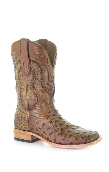 Corral Men's Orix Brown Quilled Ostrich Woven Overlay Cowboy Boot A4008