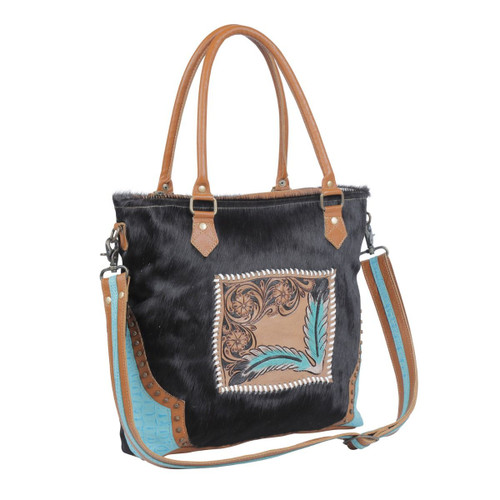 Myra | Cowhide Bucket Bag w/ Shoulder Strap, Leather Details