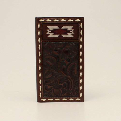 Nocona Tooled Buck Lace Aztec Brown Leather Rodeo Wallet