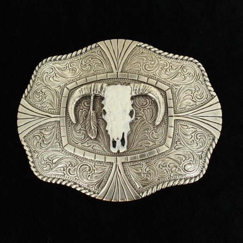 M & F Nocona Longhorn Skull Western Belt Buckle 
