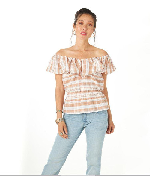WRANGLER Wrangler Women's Tan Retro Southwestern Stripe Off Shoulder Top 