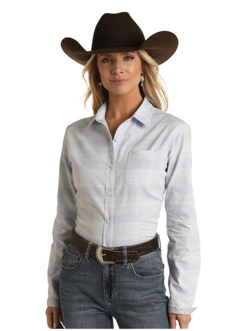 Panhandle Women's Baby Blue Button Long Sleeve Western Shirt