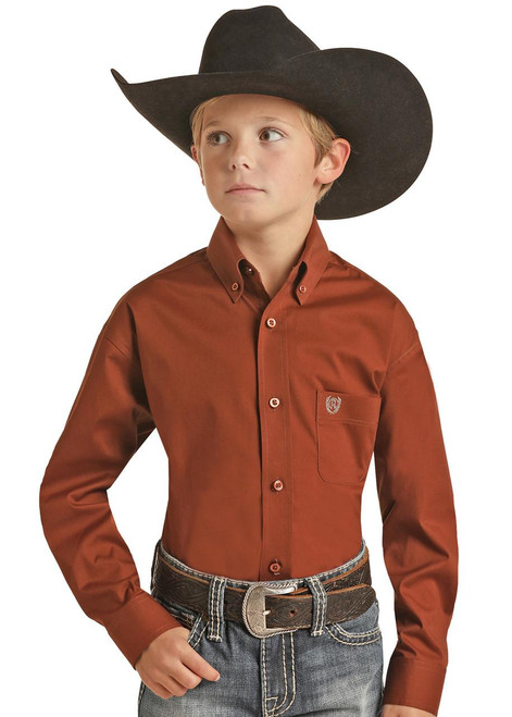 Panhandle Boy's Youth Solid Long Sleeve Button Western Shirt