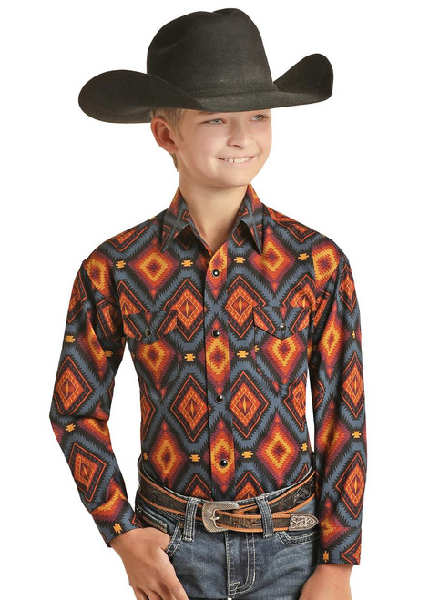 Panhandle Boy's Aztec Print Long Sleeve Snap Western Shirt