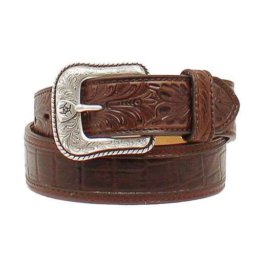ARIAT Ariat Men's Brown Faux Crocodile Print Tooled Leather Belt 