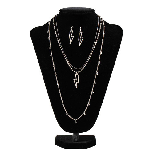 M & F Blazin Roxx Lightning Bolt Silver Necklace And Earrings Set  