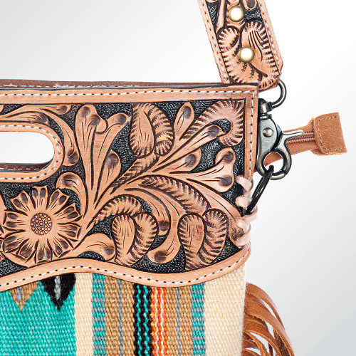 American Darling Saddle Blanket & Tooled Leather with Fringe Shoulder Bag Purse ADBGZ595B