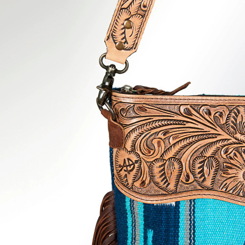 Western Leather Crossbody Bag With Leather Fringe Aztec 