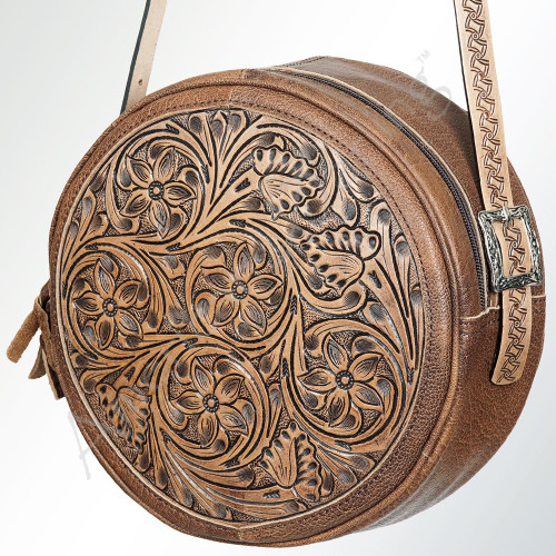 American Darling Women's Hand Tooled Genuine Leather Western Canteen Bag