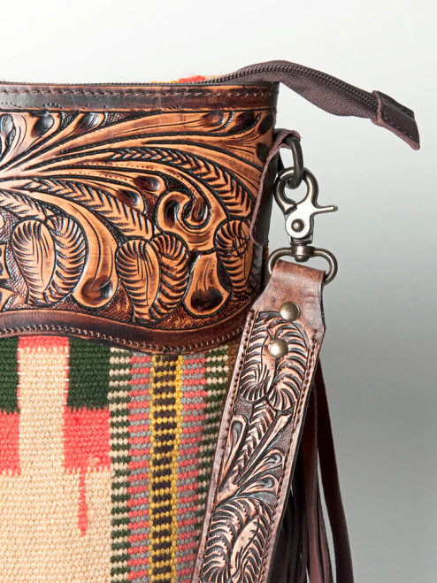 Multicolor - Dead Themed - Tooled Leather Crossbody Bag - Lotus Leather