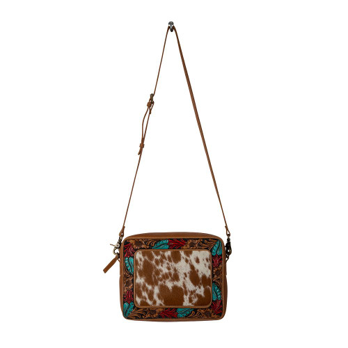 Round Tooled Canvas Leather Cowgirl Animal Print Western Cowhide Crossbody  Purse