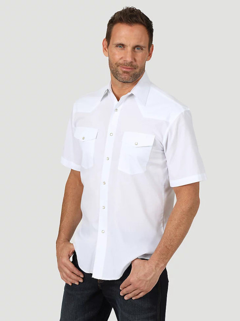 Wrangler Men's White Solid Western Snap Sport Shirt