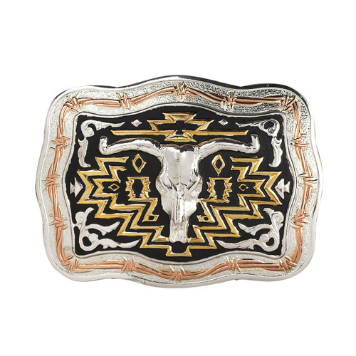 M & F Longhorn Skull Buckle Black/Gold 