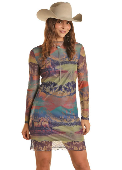 PANHANDLE SLIM Ladies Mesh Printed Dress 