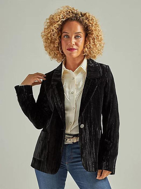 WRANGLER Wrangler Women's Black Retro Party Polyester Blazer 