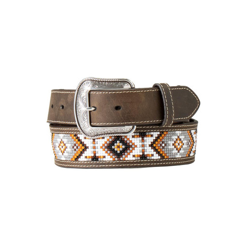 M & F Men's 3D Beaded Inlay Buck Laced Scrolling Belt 