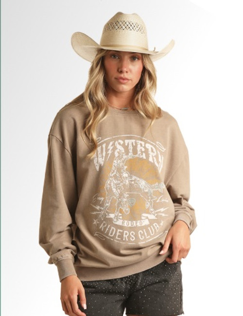 Ladies Western Oversized Graphic Sweatshirt Taupe (BW91T03291) 