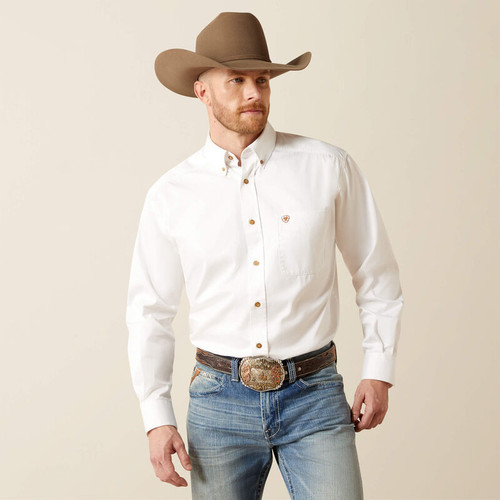 Men's Ariat White Solid Twill Classic Fit Tall Shirt