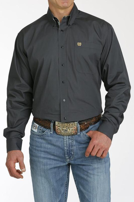 CINCH Cinch Men's Charcoal Solid Button Down Western Cotton Shirt 