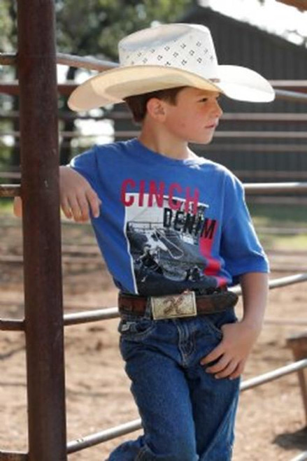 Cinch Boy's Royal Blue Cotton Poly Denim Tee