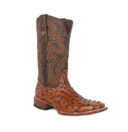 Tanner Mark Men's Rustic Cognac Broken Arrow Print Ostrich Leather Boot