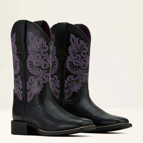 Ariat Women's Round Up StretchFit Western Boots - Black Deertan