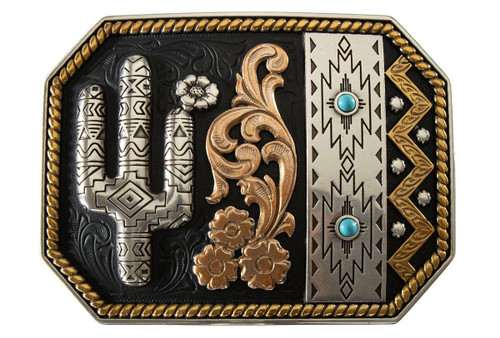 M & F Blazin Roxx Women's Multicolor Rectangle Cactus Stone Buckle 