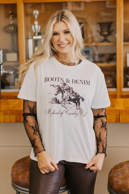 SOUTHERN GRACE Southern Grace Women's White Boots & Denim True Fit T Shirt 
