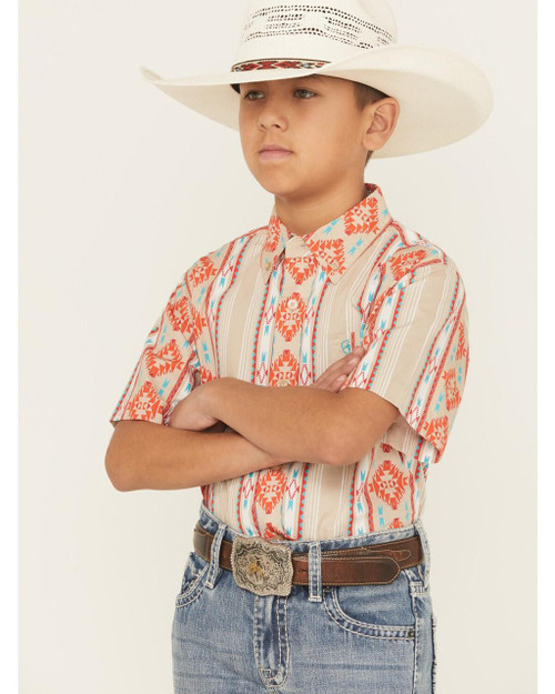 ARIAT Ariat Boy's Tan Wade Aztec Print Classic Fit Shirt 