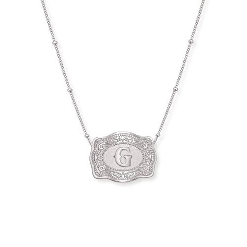 SpurWest Silver Initial "G" Mini Belt Buckle Necklace