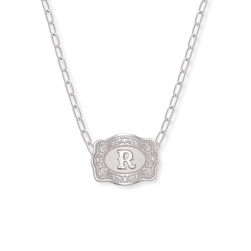 SPUR WEST SpurWest Silver Initial "R" Paperclip Chain Mini Belt Buckle Necklace 