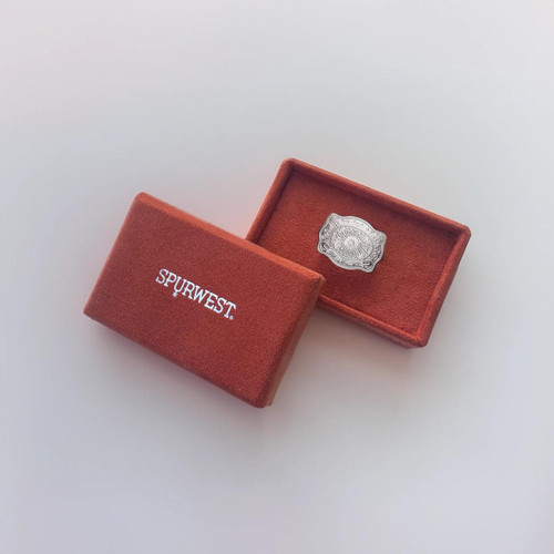 SpurWest Silver Amelia Rose Mini Belt Buckle Adjustable Ring