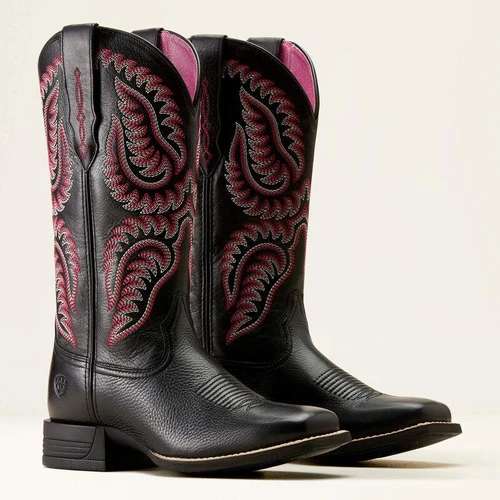 Women's Ariat Cattle Caite StretchFit Western Boots - Black Deertan