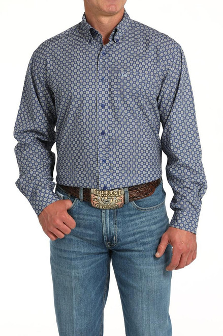 CINCH Cinch Men's Royal Blue Medallion Print Button Down Western Shirt 