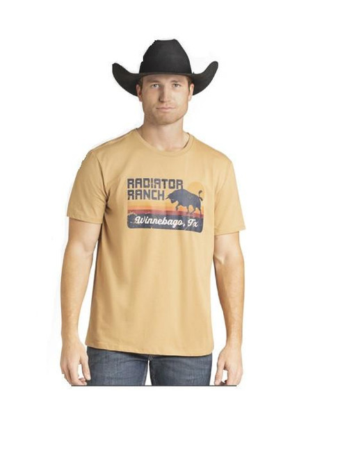 PANHANDLE SLIM Rock & Roll Denim Men's Camel Radiator Ranch Graphic Tee 
