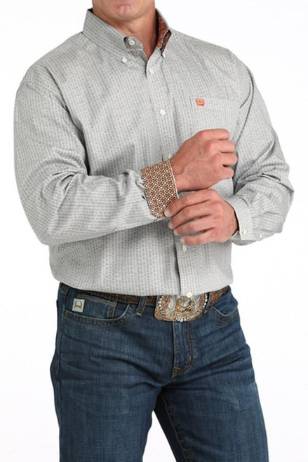 CINCH Cinch Men's Cream Geometric Print Button Down Shirt 