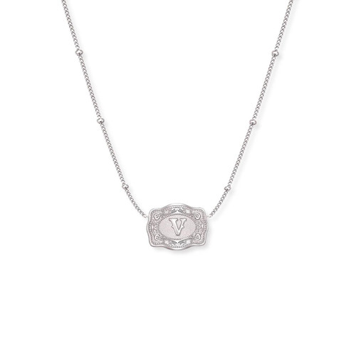 SPUR WEST SpurWest Silver Ultra Mini Belt Buckle Initial "V" Necklace 