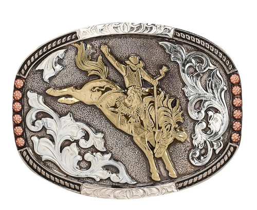 M & F M&F Western Crumrine Men's Tricolor Bronc Saddle Western Belt Buckle 