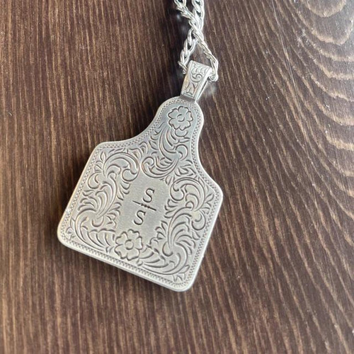 M & F Silver Strike Ear Tag Bullrider Rodeo Western Necklace 