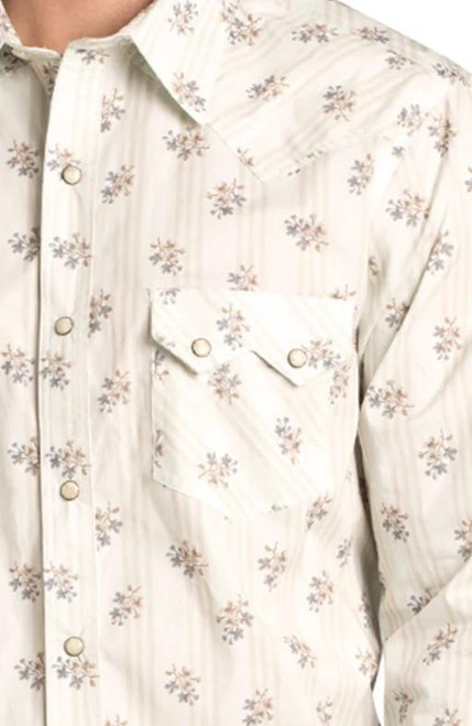 PANHANDLE SLIM Rock & Roll Denim Men's Cream Floral Slim Fit Snap Shirt 