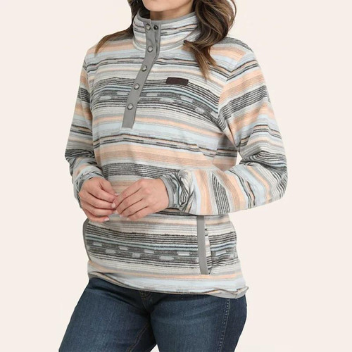 CINCH Cinch Women's Multicolor Stripe Print Snap Fleece Sweater 