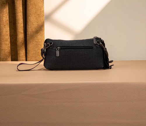 MONTANA WEST Montana West Wrangler Women's Black Embroidered Aztec Canvas Wristlet 