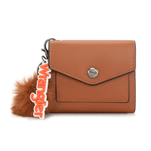 MONTANA WEST Montana West Wrangler Brown Tri-Fold Wallet With Keyring Pom Pom 
