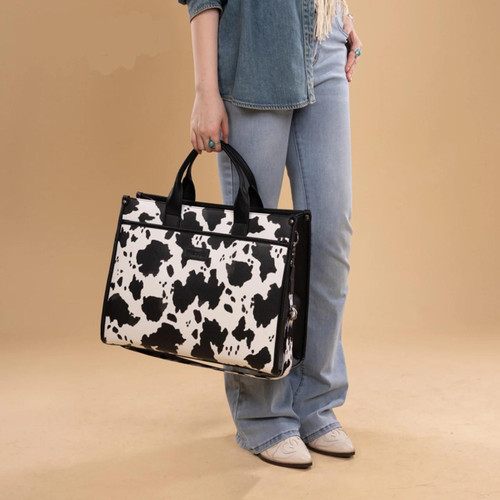 MONTANA WEST Montana West Wrangler Women's Cow Black Carry-All Large Work Tote Bag 