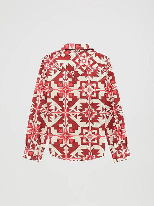 WRANGLER Wrangler Girl's Pink Geo Print Long Sleeve Western Snap Shirt 