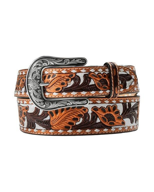 M & F Nocona Women's Copper Hand Painted Flowers Belt 