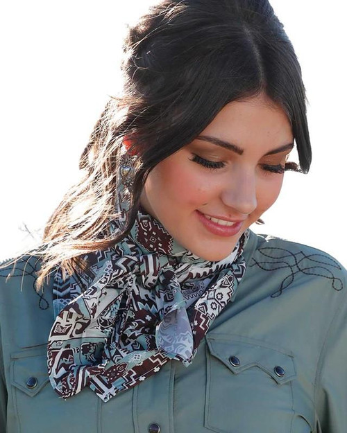 CINCH Cinch Green & Brown Silk Aztec Print Wild Rag 