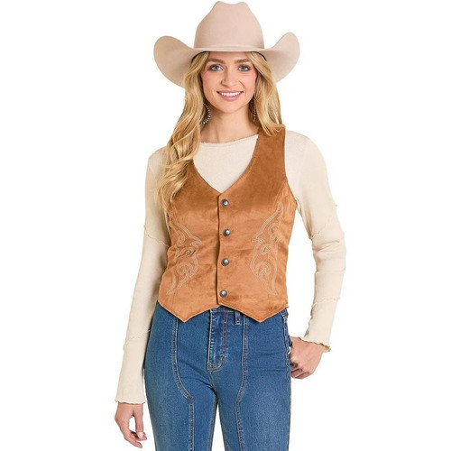 Rock & Roll Denim Women's Camel Boot Stitch Microsuede Vest