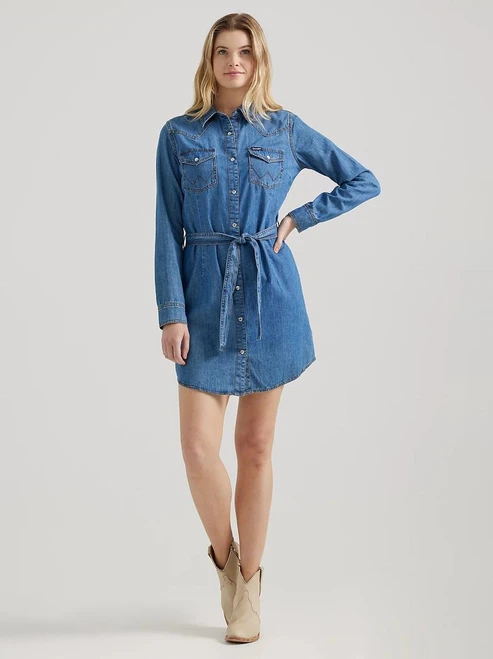 Wrangler Women's Mid Denim Western Snap Denim Dress