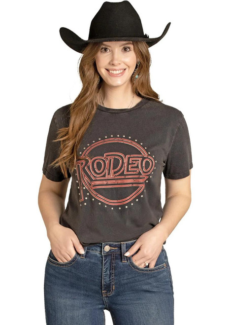 Rock & Roll Denim Women's Black Rodeo Stud Graphic Tee